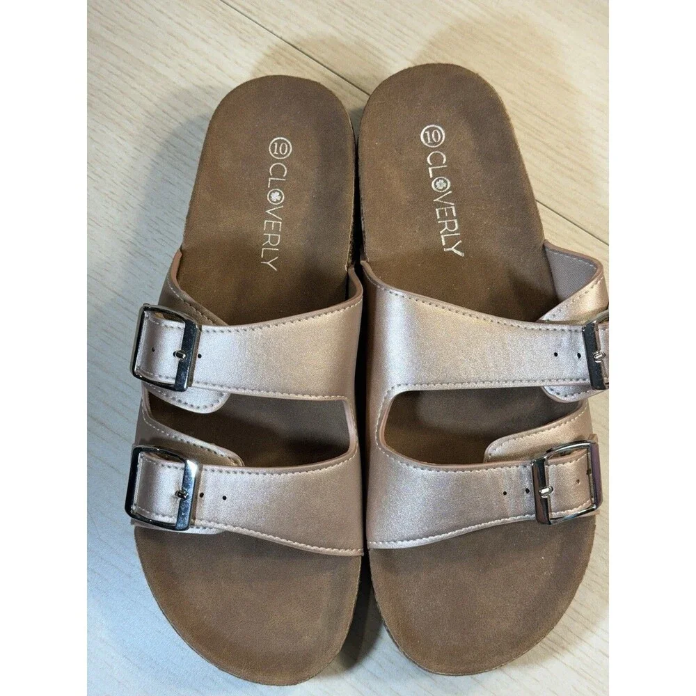 Cloverly Sandals Womens 10 Two Strap Slides Gold  Open Toe Worn Once